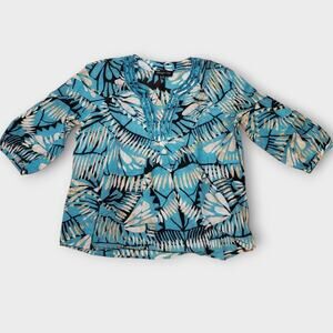 Jones New York Signature Womens Size Medium M Silk Cotton‎ Top Resort 3/4 Sleeve